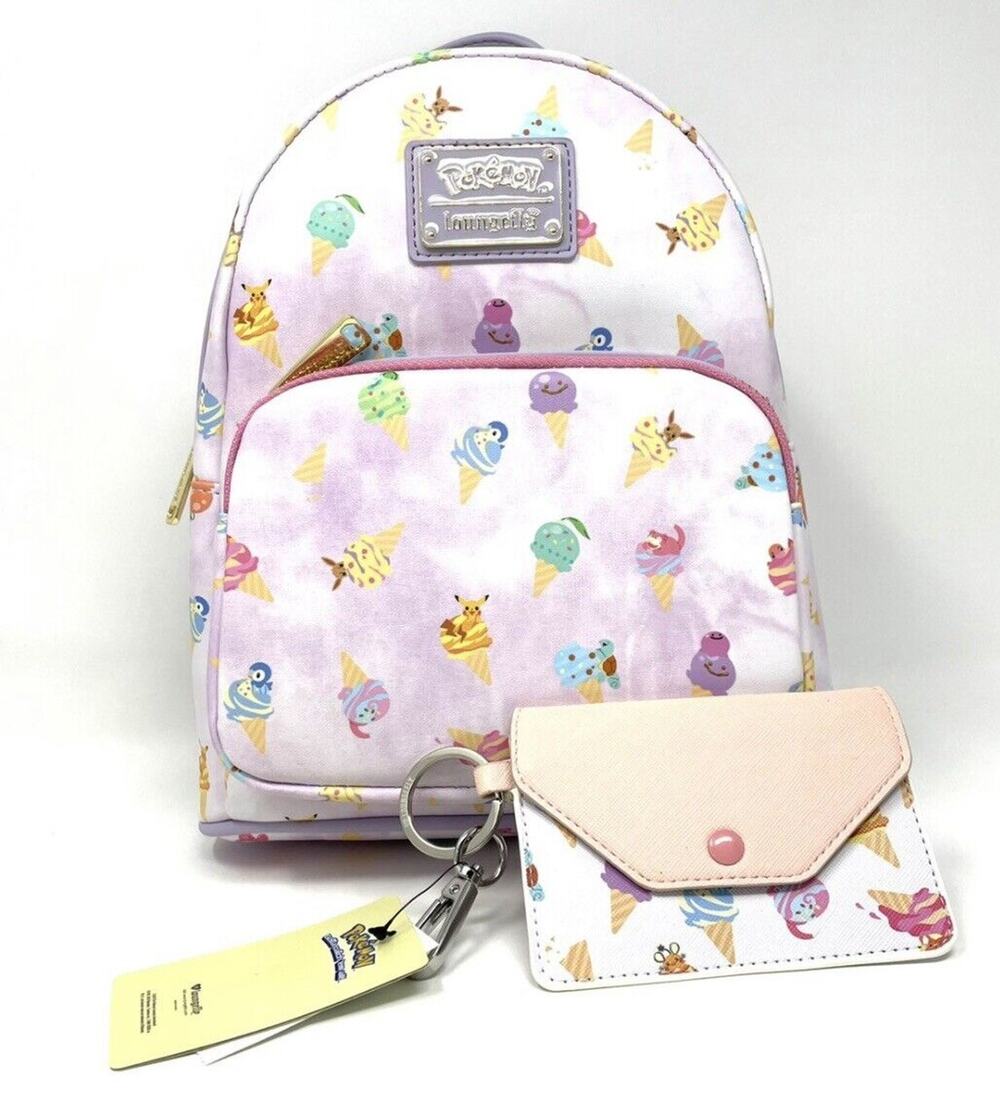 Loungefly Pokemon Ice Cream Mini Backpack Card Holder Wallet Set NWT